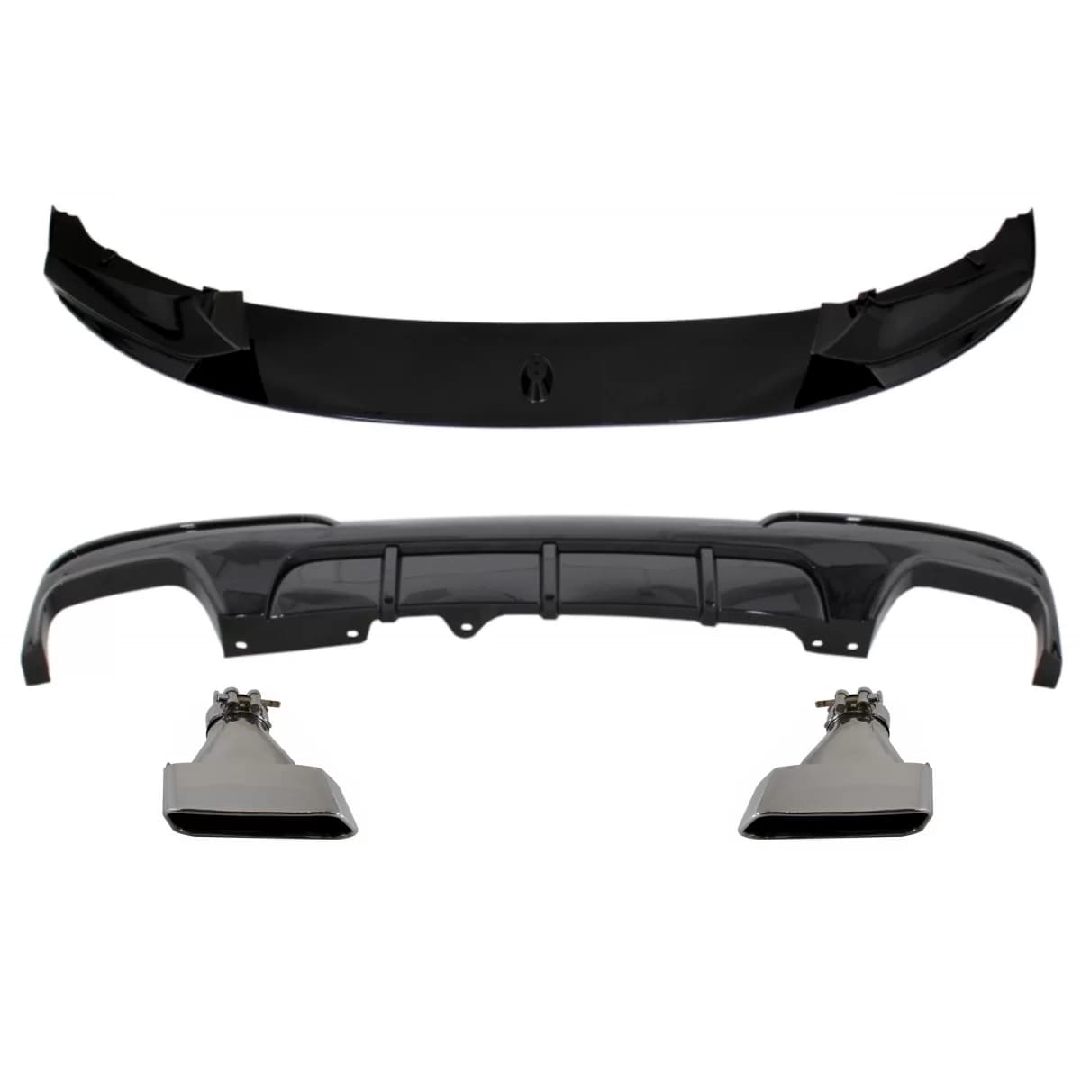 Front Bumper Spoiler Lip suitable for BMW 5 Series F10 F11 (2011-2017) with Double Outlet Air Diffuser and Muffler Tips M-Performance Piano Black