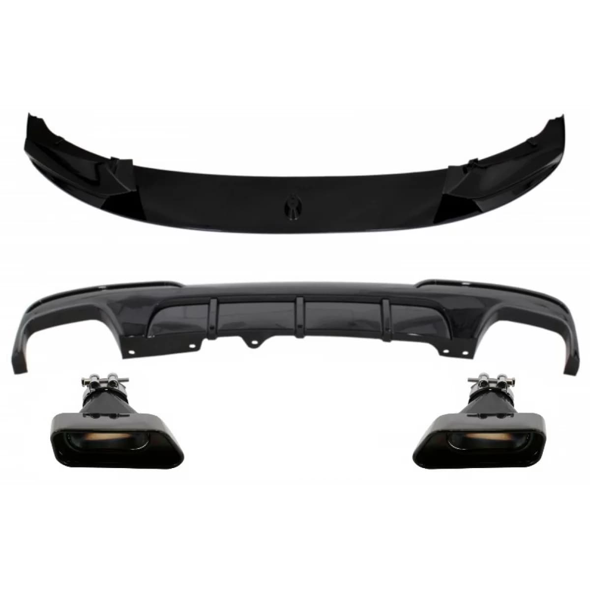 Front Bumper Spoiler Lip suitable for BMW 5 Series F10 F11 (2011-2017) with Double Outlet Air Diffuser and Muffler Tips M-Performance Piano Black