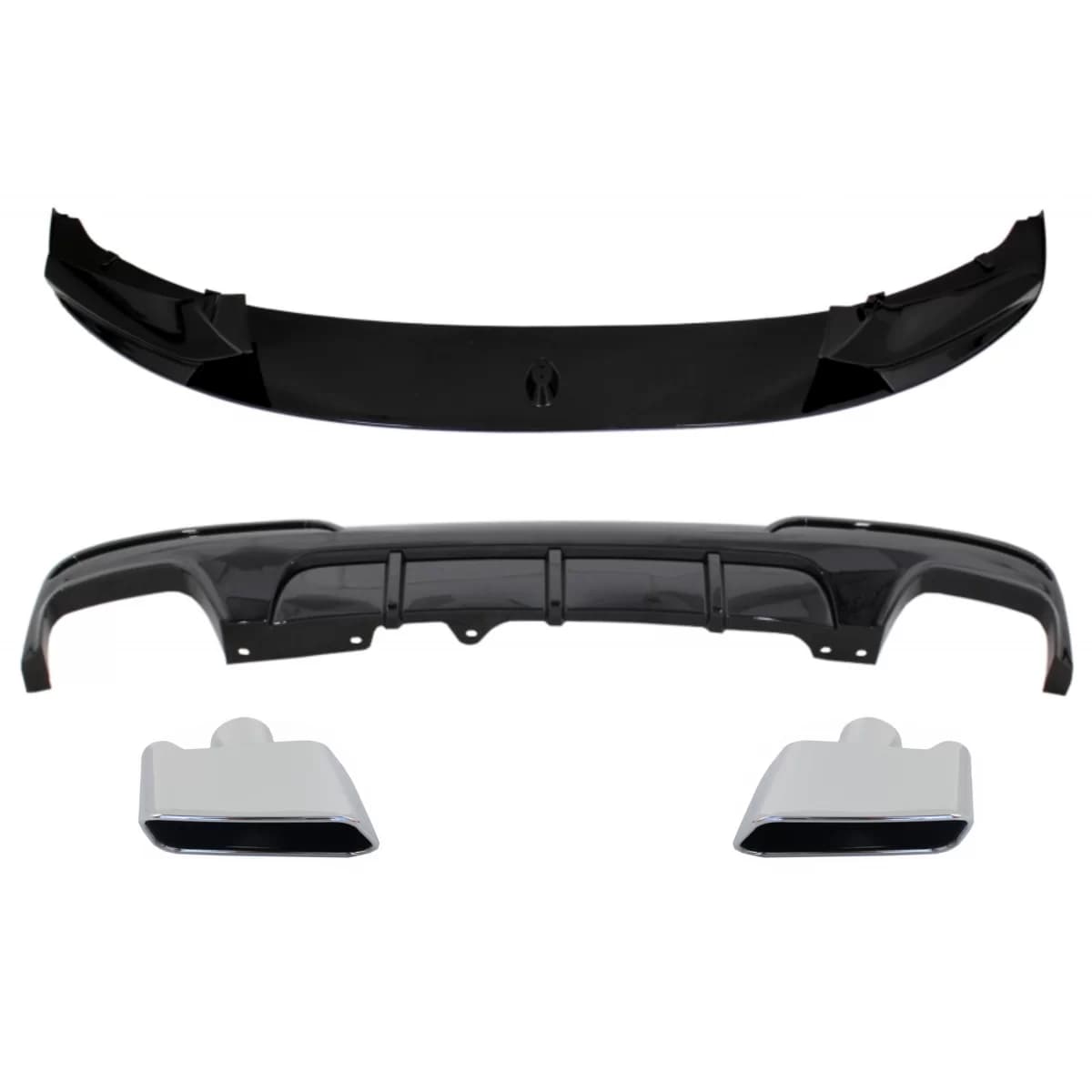 Front Bumper Spoiler Lip suitable for BMW 5 Series F10 F11 (2011-2017) with Double Outlet Air Diffuser and Muffler Tips M-Performance Piano Black