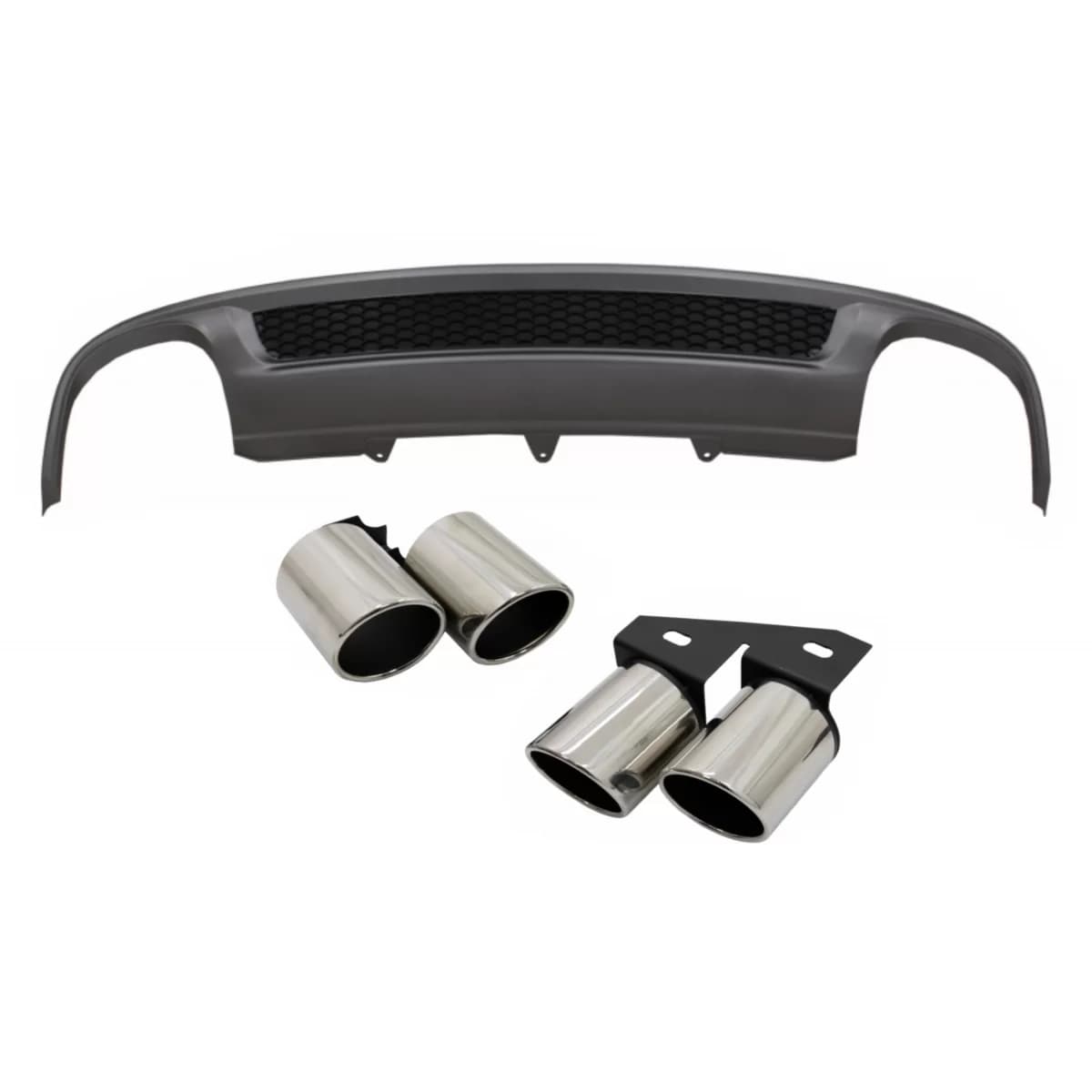 Rear Bumper Valance Air Diffuser suitable for Audi A4 B8 Facelift Limousine Avant (2012-2015) with Exhaust Muffler Tips Tail Pipes S-Line Design only Standard Bumper