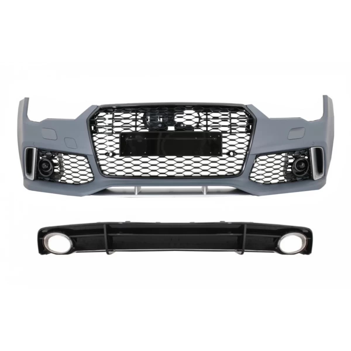 Front Bumper with Rear Diffuser Black and Exhaust Tips suitable for Audi A7 4G Facelift (2015-2018) RS7 Design Only S-Line