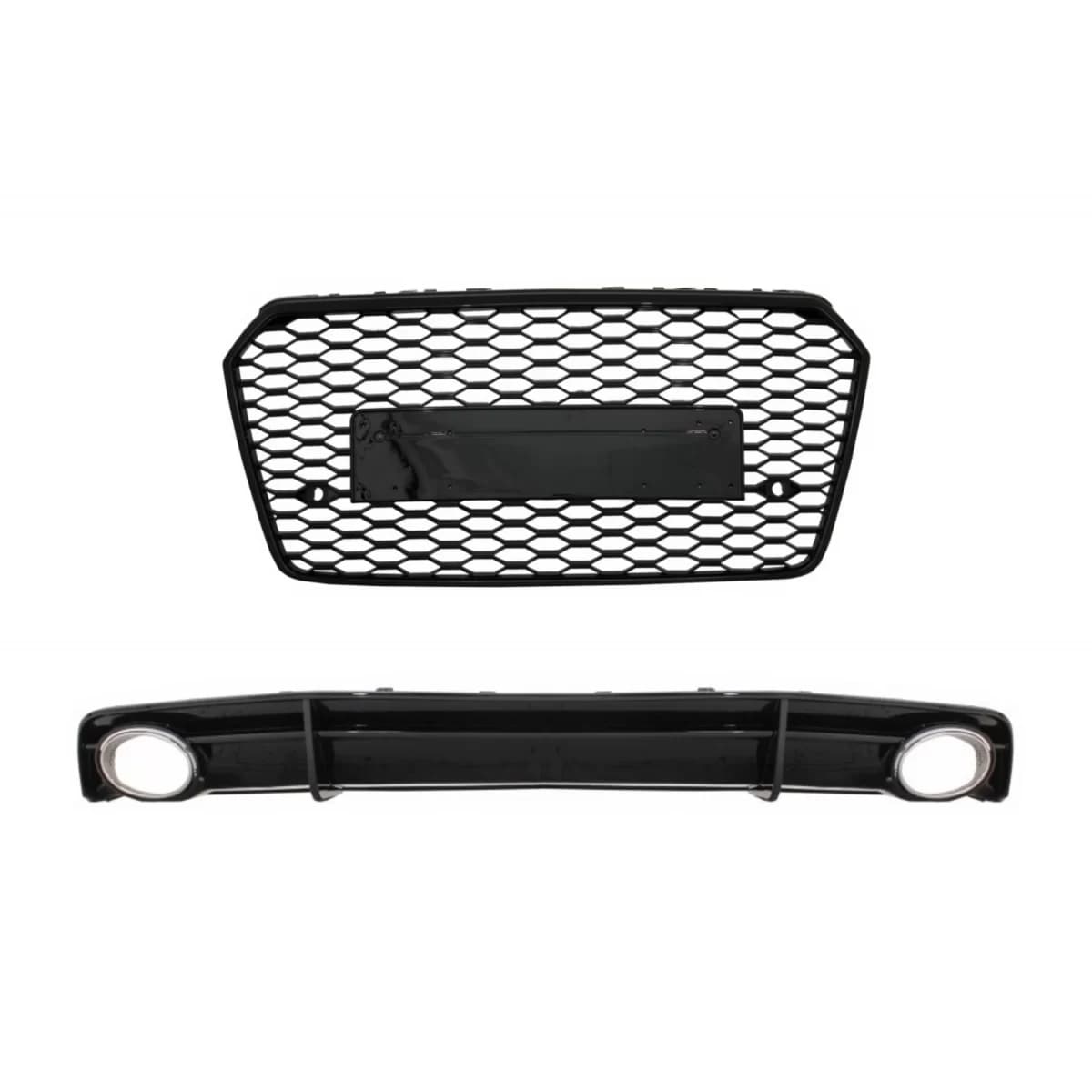 Front Grille with Rear Bumper Valance Diffuser and Exhaust Tips suitable for Audi A7 4G Facelift (2015-2017) RS7 Design only S-Line