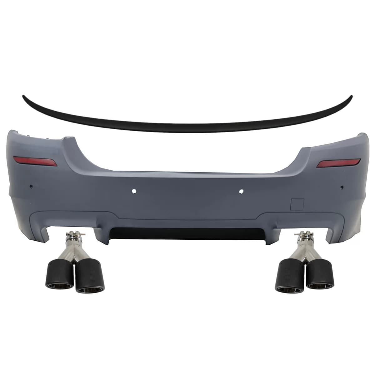 Rear Bumper with Trunk Spoiler and Dual Twin Exhaust Muffler Tips Carbon Fiber suitable for BMW 5 Series F10 (2011-2017) M5 Design