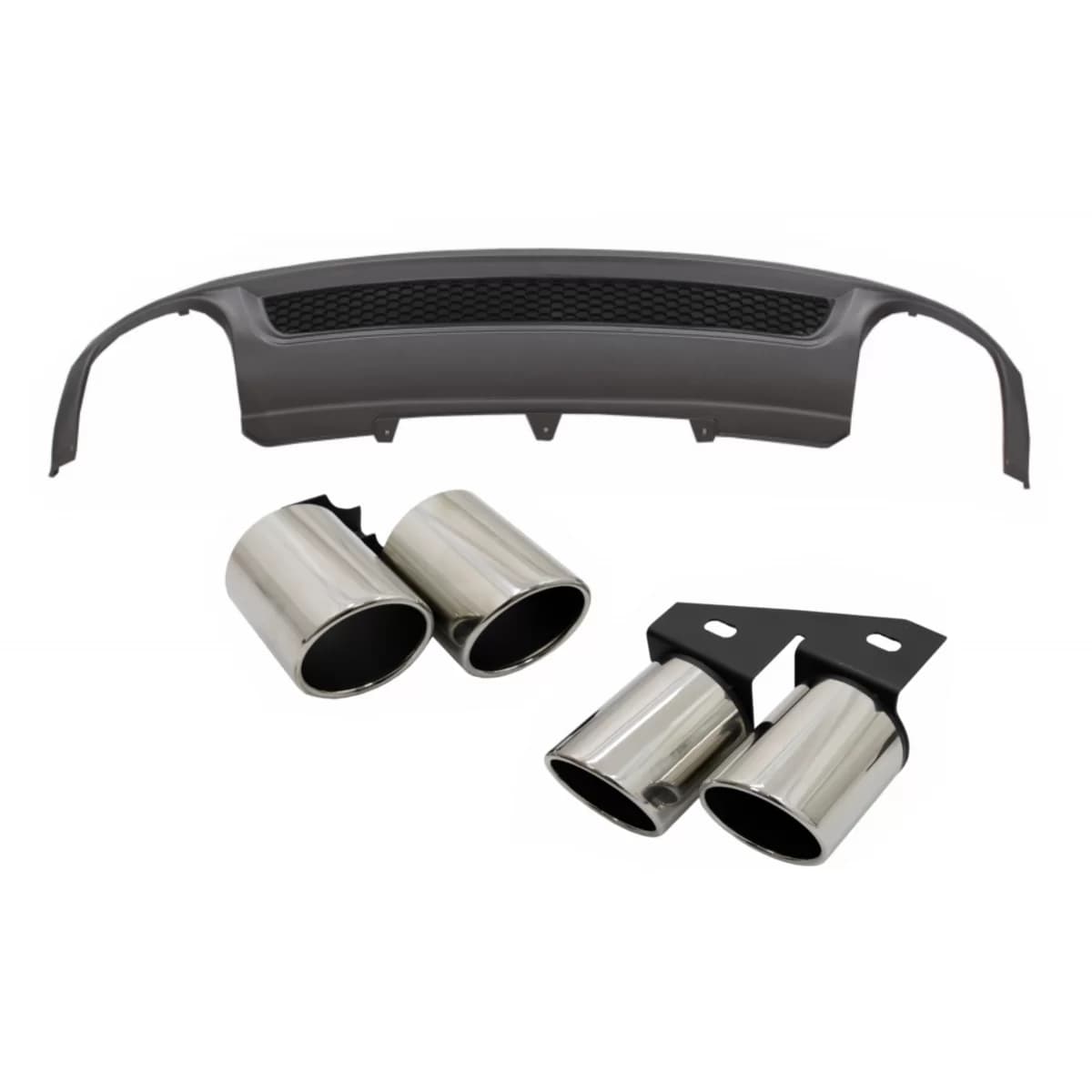 Rear Bumper Valance Air Diffuser suitable for AUDI A4 B8 Pre Facelift Limousine/Avant (2008-2011) with Exhaust Muffler Tips Tail Pipes S-Line Design only Standard Bumper