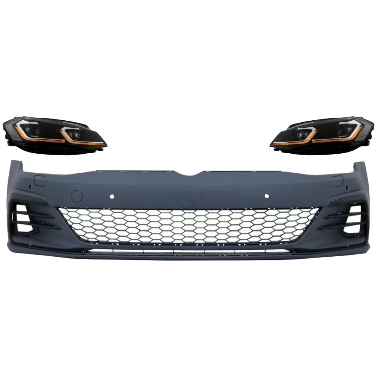 Front Bumper suitable for VW Golf VII 7.5 (2017-2020) and LED Headlights Sequential Dynamic Turning Lights GTI Look RHD