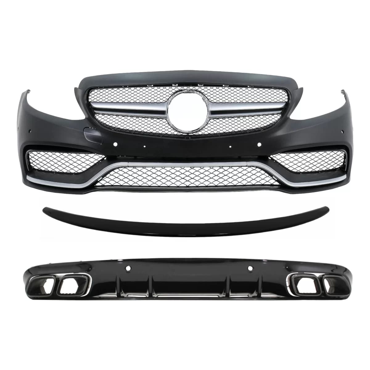 Front Bumper suitable for Mercedes C-Class C205 A205 Coupe Cabriolet (2014-2019) with Trunk Boot Spoiler and Rear Bumper Valance Diffuser C63S Design