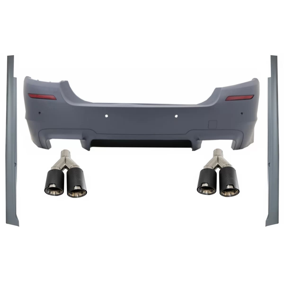 Rear Bumper suitable for BMW 5 Series F10 (2011-2017) with Side Skirts and Dual Twin Exhaust Muffler Tips Carbon Fiber M5 Design