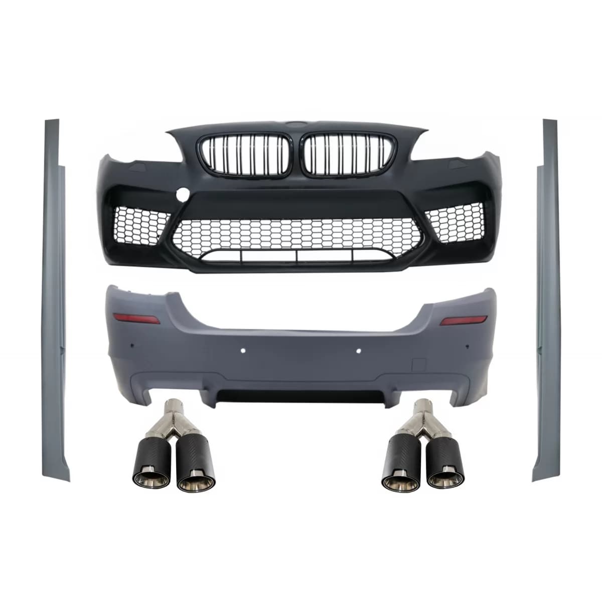 Body Kit suitable for BMW 5 Series F10 (2011-2017) Bumper with Side Skirts and Dual Twin Exhaust Muffler Tips Carbon Fiber M5 Design