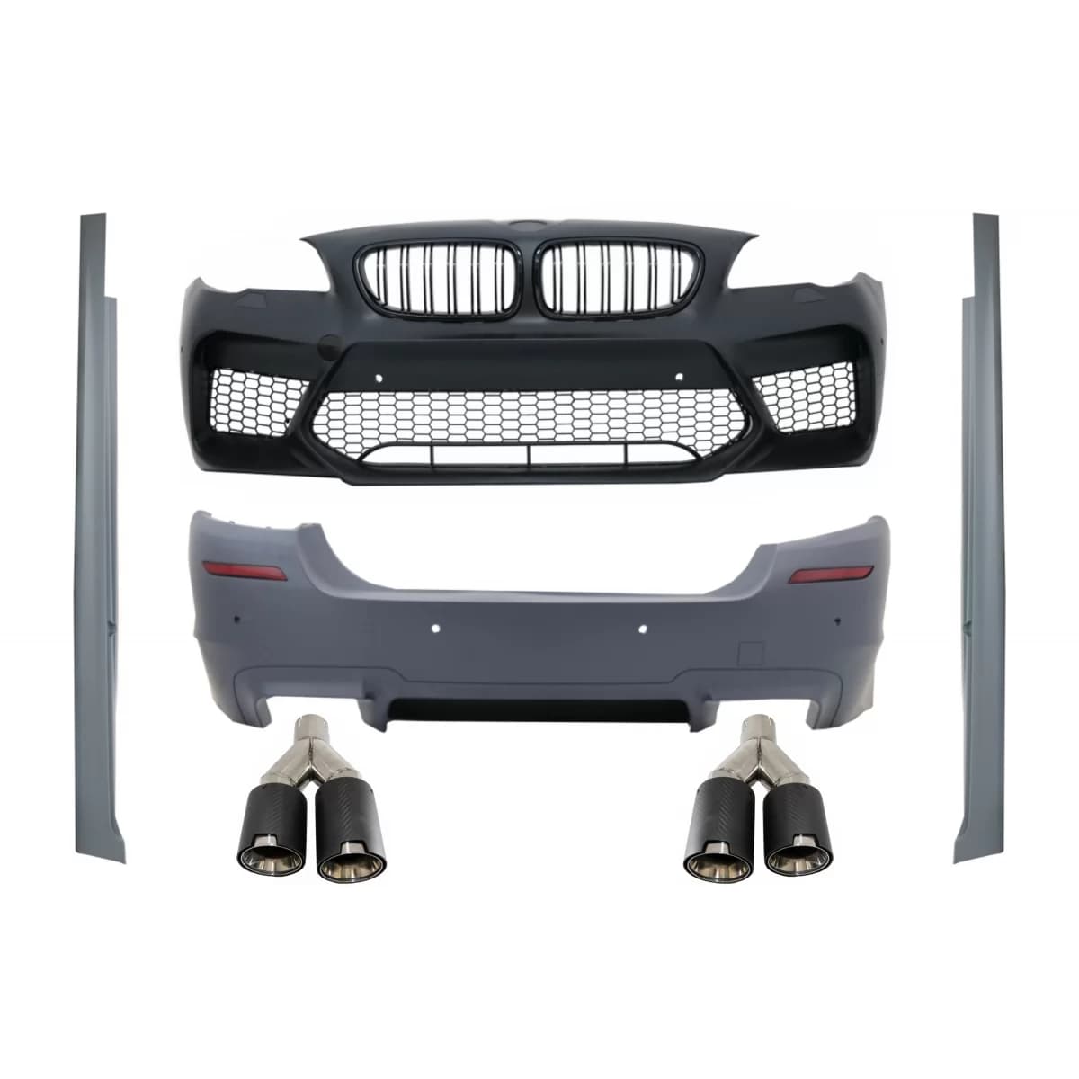 Body Kit suitable for BMW 5 Series F10 (2011-2017) Bumper with Side Skirts and Dual Twin Exhaust Muffler Tips Carbon Fiber M5 Design