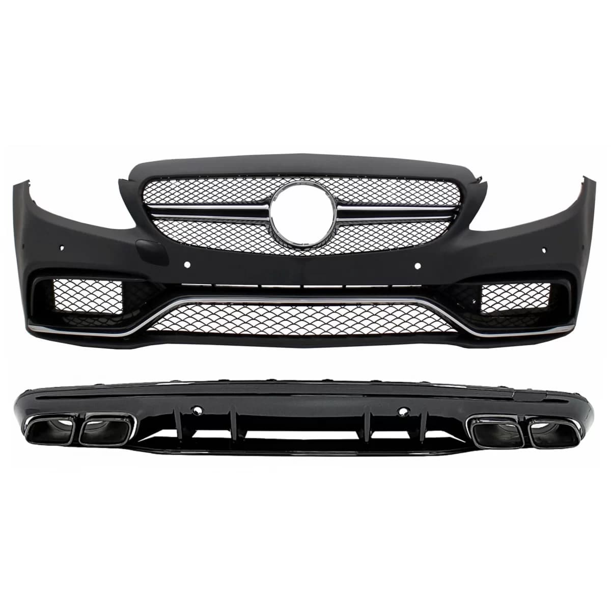 Front Bumper with Diffuser and Black Tips suitable for Mercedes C-Class W205 S205 (2014-2020) only for Sport Line