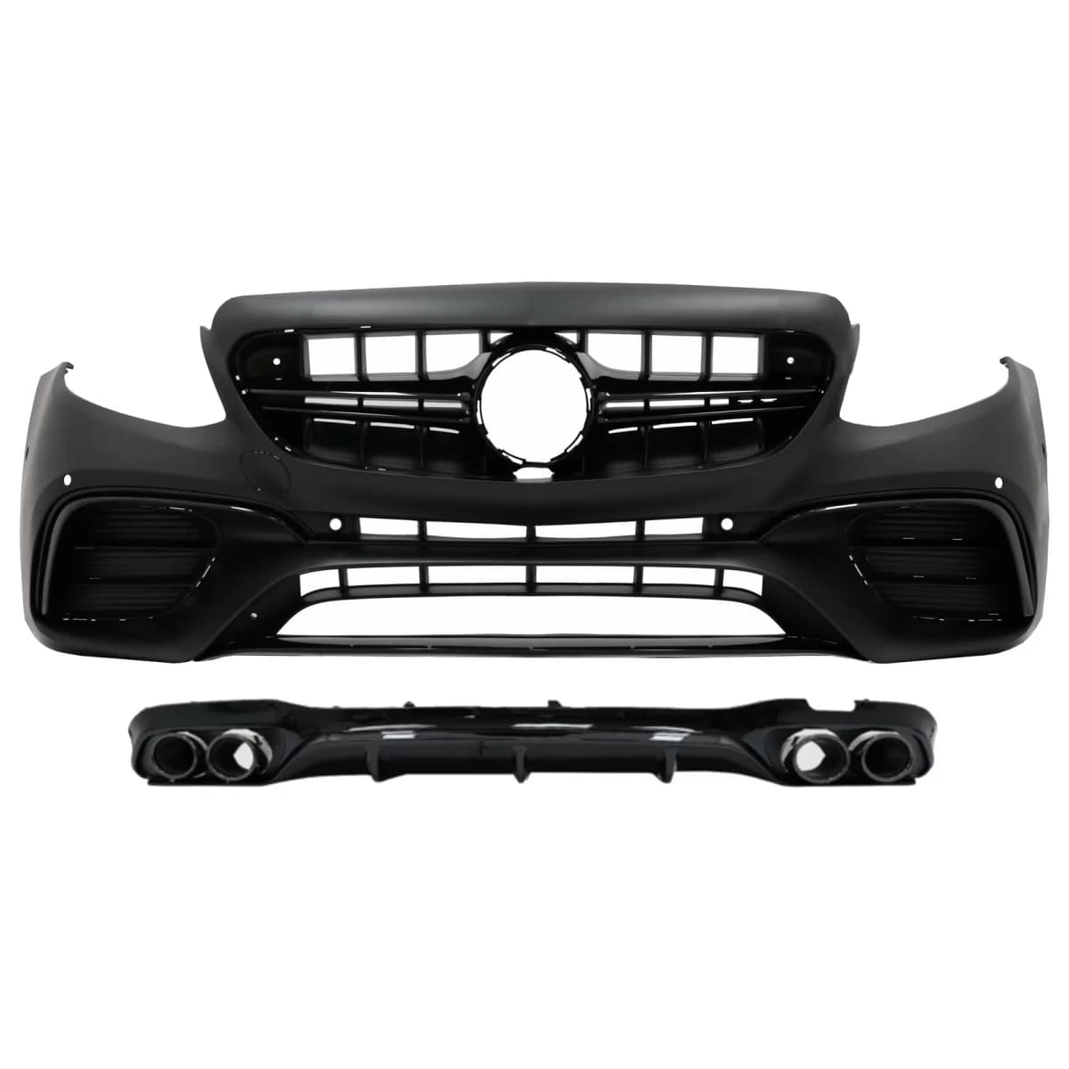 Front Bumper with Rear Diffuser and Exhaust Tips suitable for Mercedes E-Class W213 (2016-2019) E53 Design Black Edition