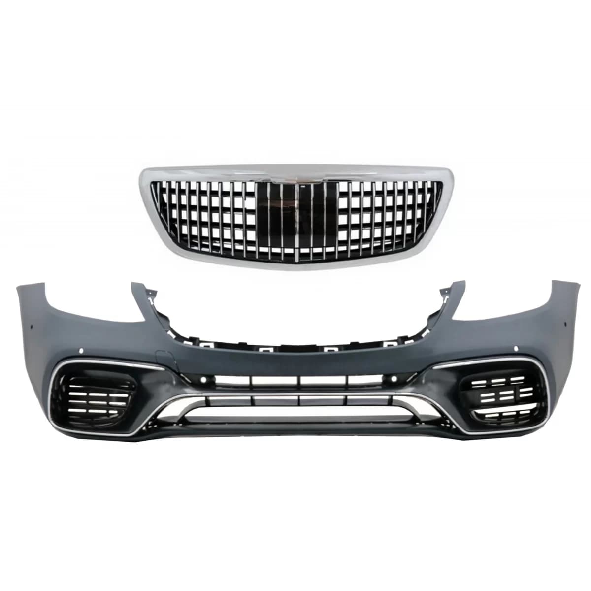 Front Bumper with Grille Chrome suitable for Mercedes S-Class W222 Facelift (2014-06.2017) Vertical S63 Design
