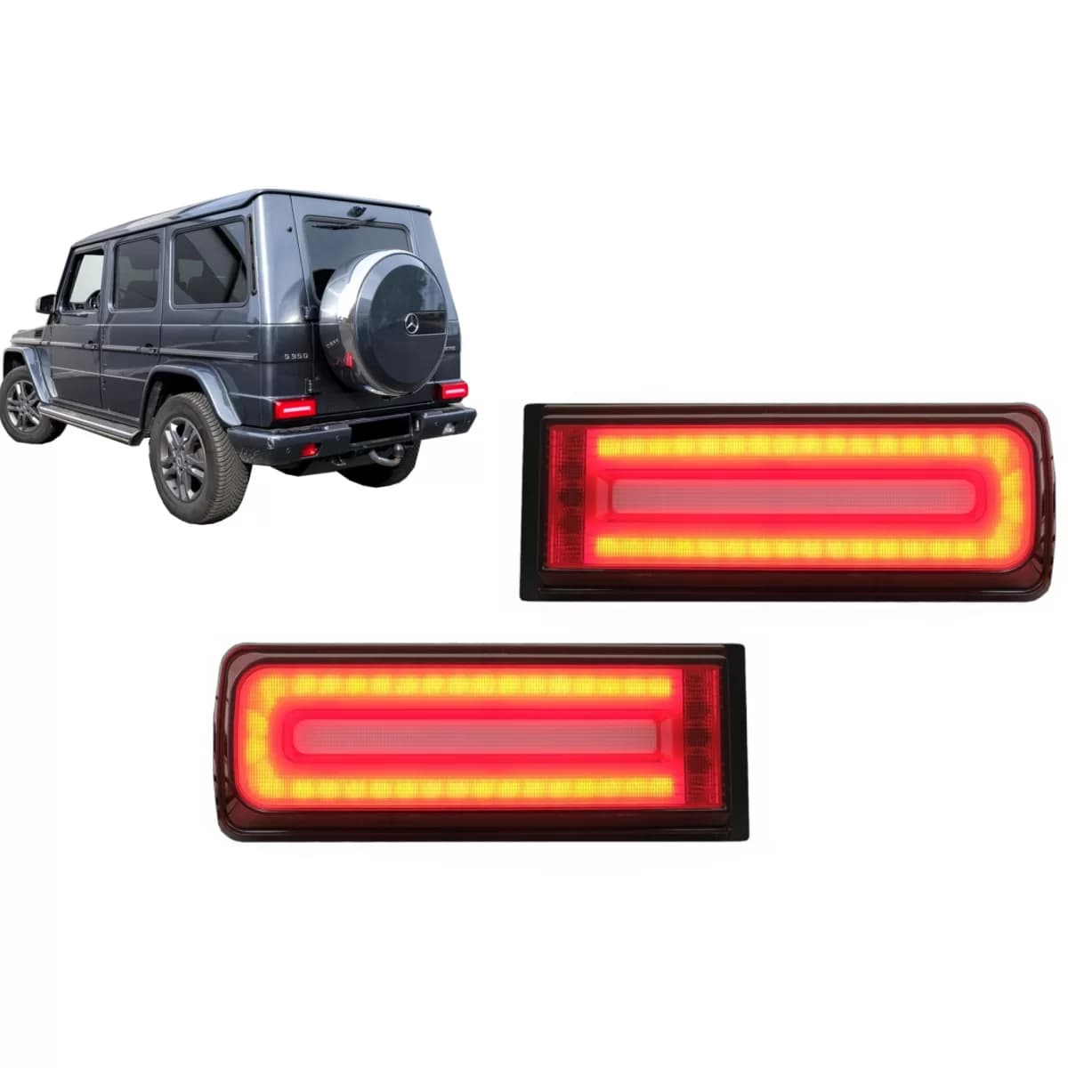 LED Taillights Light Bar suitable for Mercedes G-Class W463 (2008-2017) Facelift 2018 Design Dynamic Sequential Turning Lights Smoke Red