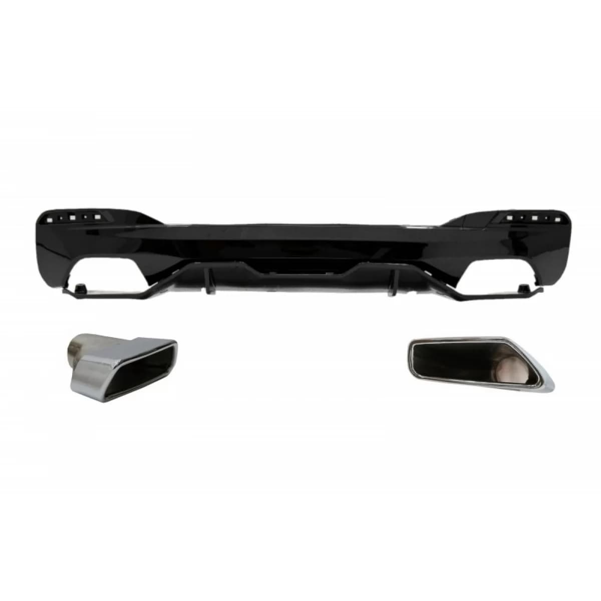 Rear Bumper Diffuser with Exhaust Muffler Tips suitable for BMW 5 Series G30 G31 Limousine Touring (2017-up) M Performance Design Chrome and Piano Black