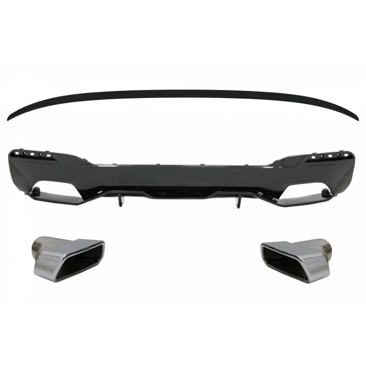 Rear Bumper Diffuser with Exhaust Muffler Tips Chrome and Trunk Boot Spoiler suitable for BMW 5 Series G30 Limousine (2017-2019) M Performance Design