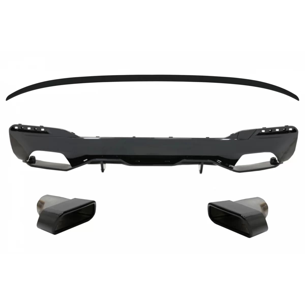 Rear Bumper Diffuser with Exhaust Muffler Tips Black and Trunk Boot Spoiler suitable for BMW 5 Series G30 Limousine (2017-2019) M Performance Design