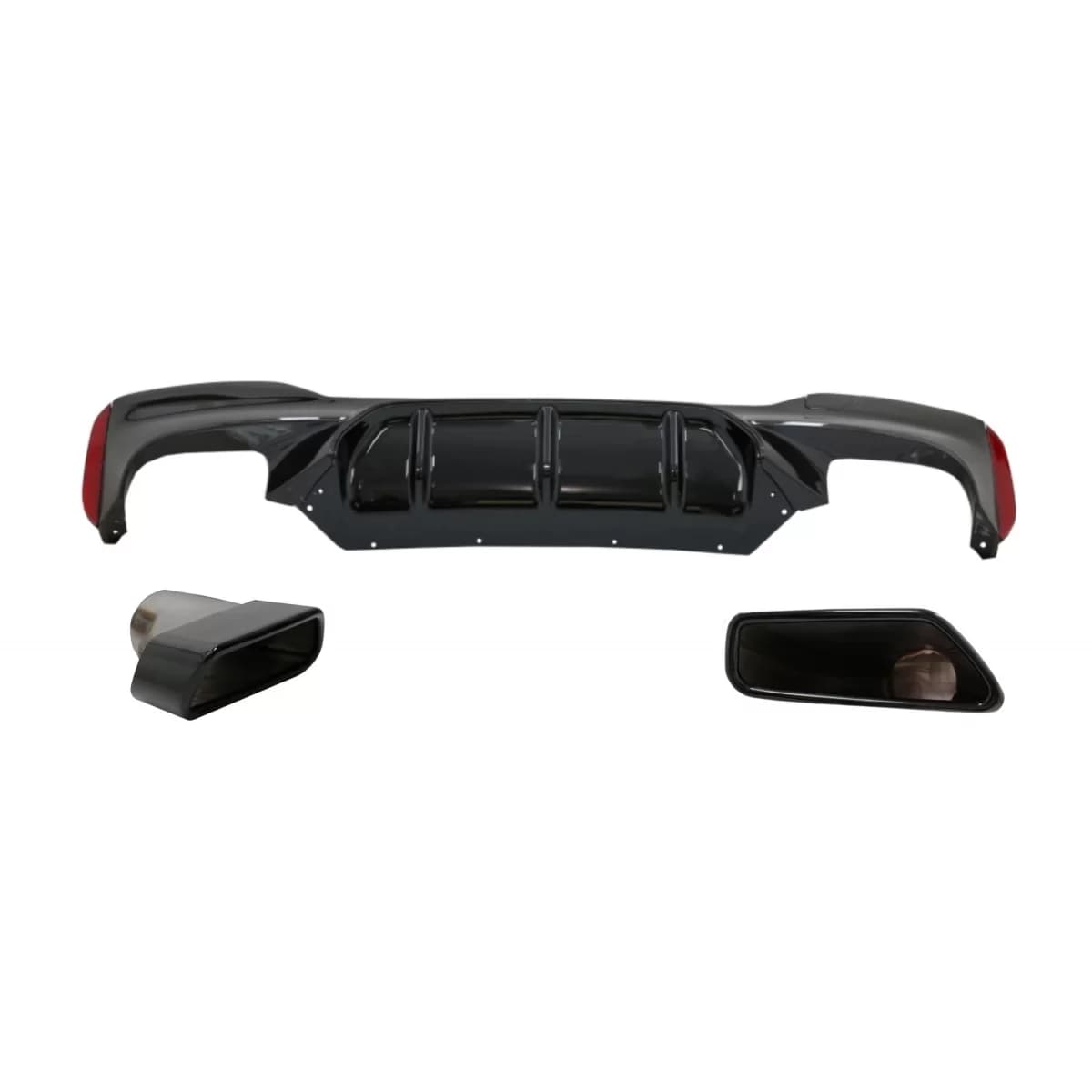 Rear Bumper Diffuser with Exhaust Muffler Tips Black suitable for BMW 5 Series G30 G31 Limousine Touring (2017-up) M5 Design