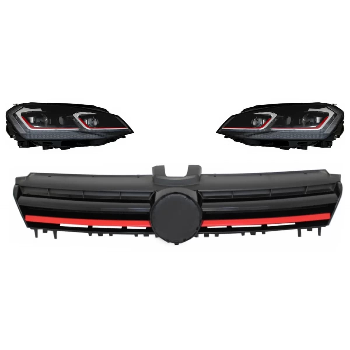 LED Headlights Bi-xenon Look suitable for VW Golf 7 VII (2012-2017) Facelift G7.5 GTI Design with Sequential Dynamic Turning Lights with Central Grille