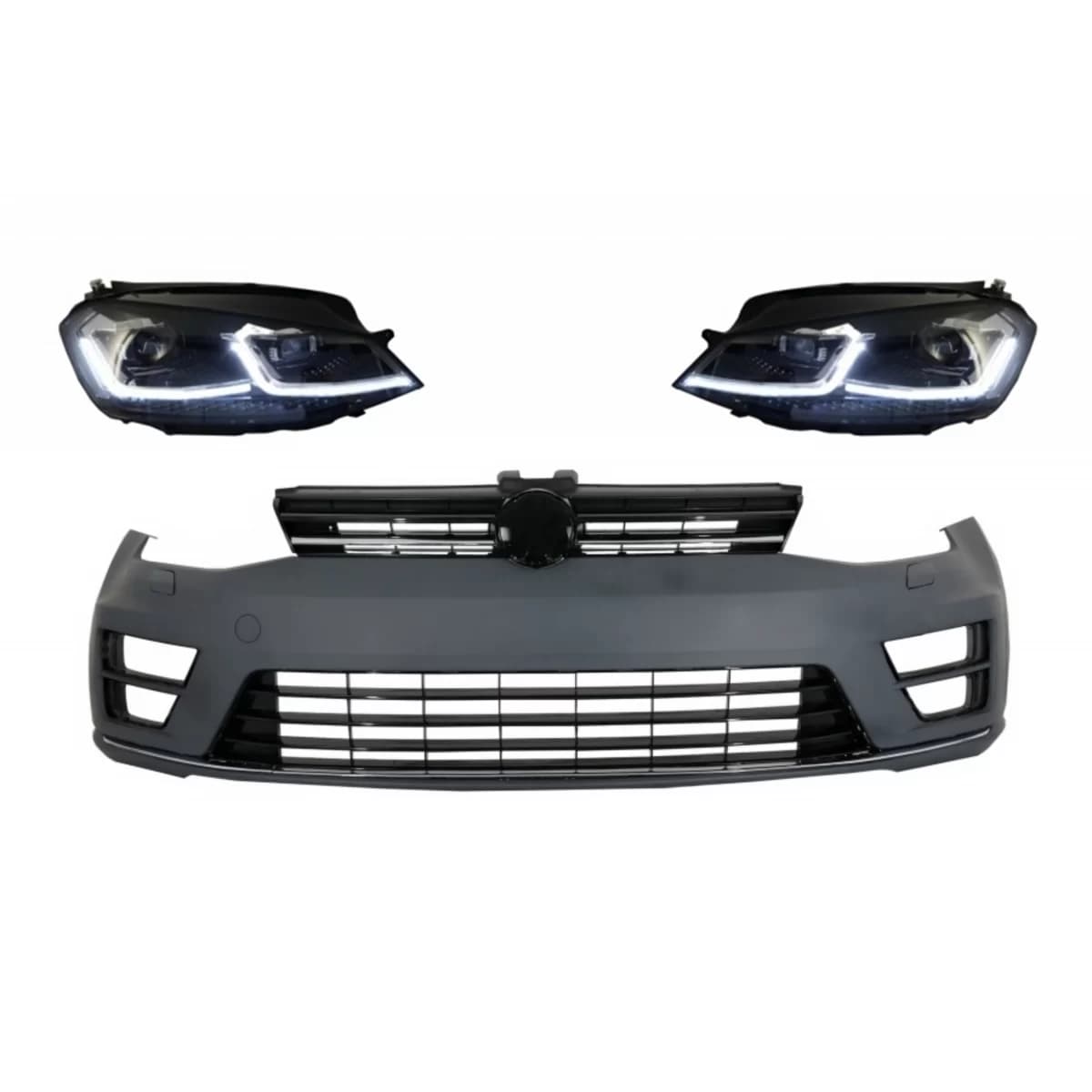Front Bumper with RHD LED Headlights Sequential Dynamic Turning Lights suitable for VW Golf VII 7 (2013-2017) R-Line Look