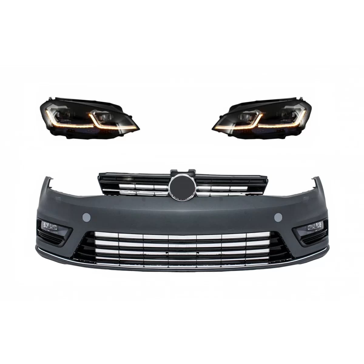 Front Bumper and LED Headlights Bi-Xenon Look with Sequential Dynamic Turning Lights suitable for VW Golf VII 7 (2013-2017) R-Line Look