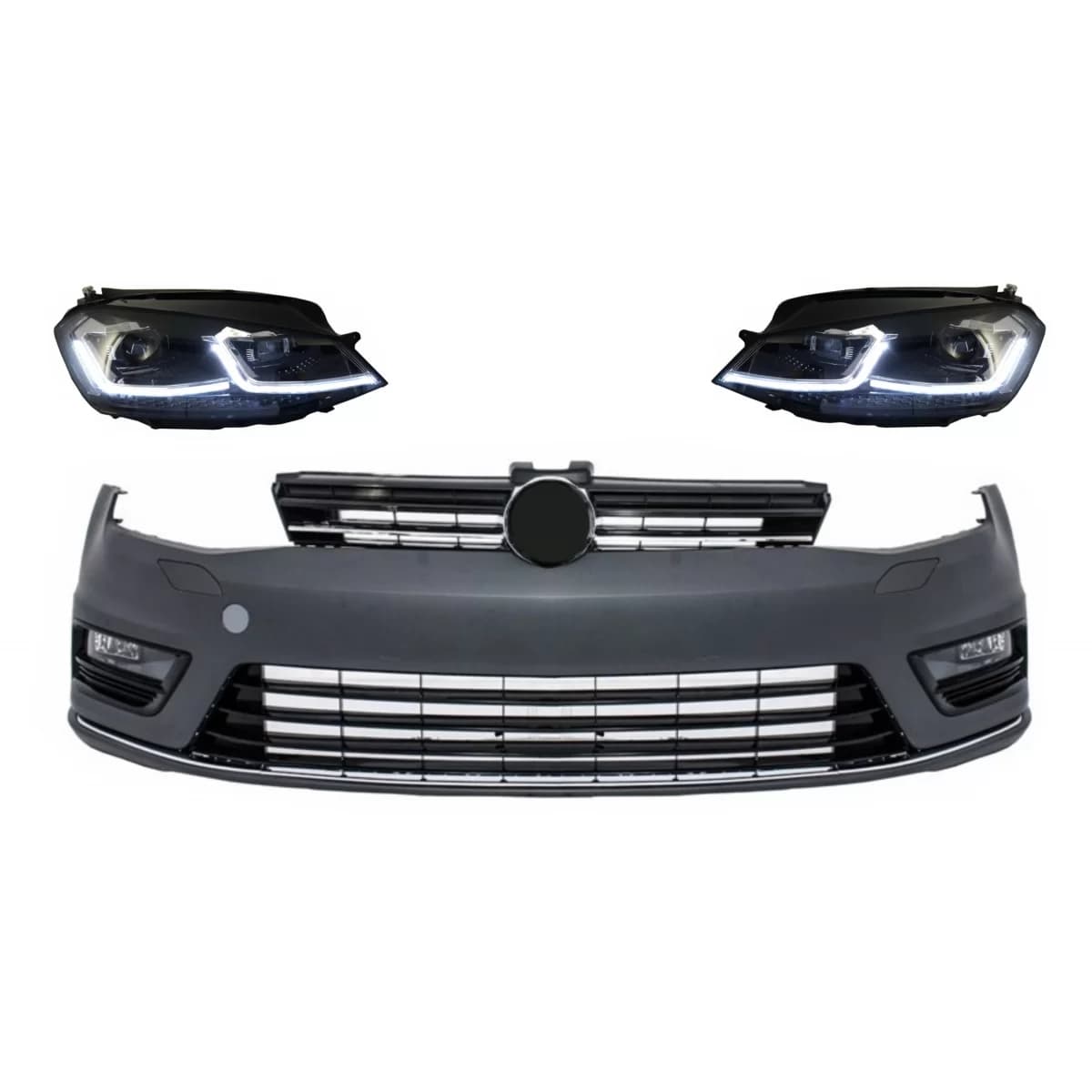 Front Bumper and LED Headlights suitable for VW Golf 7 VII (2012-2017) RHD Facelift G7.5 R Line Look Sequential Dynamic Turning Lights