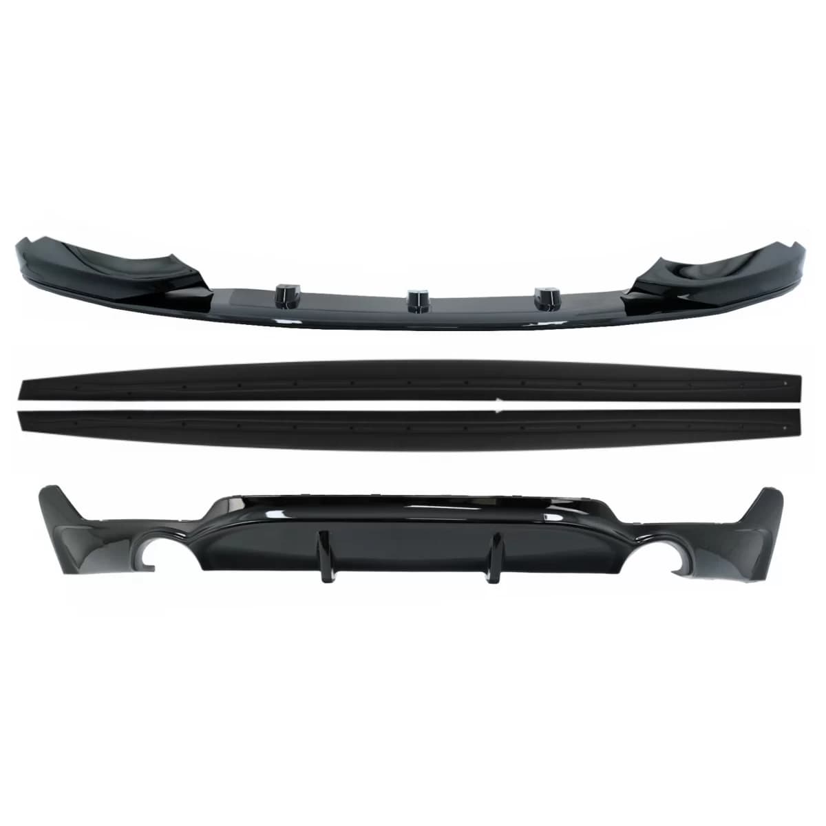 Front Bumper Spoiler Lip suitable for BMW 4 Series F32 F33 F36 Coupe Cabrio Grand Coupe (2013-03.2019) with Side Skirts Add-on Lip Extensions and Rear Bumper Diffuser Twin Double Outlet