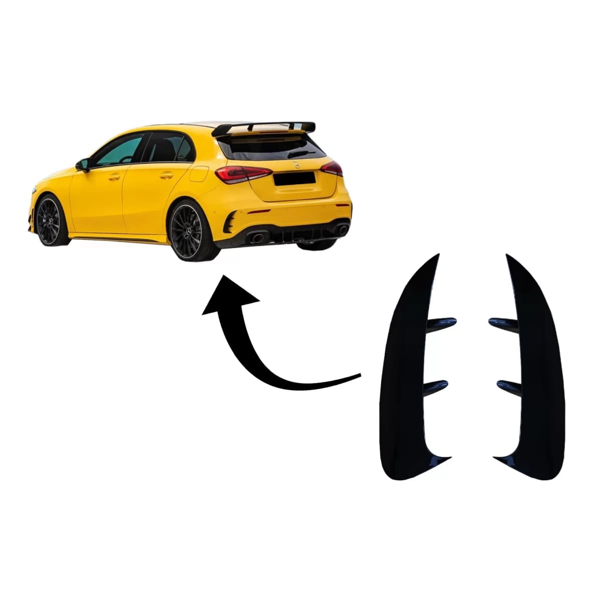 Rear Bumper Flaps Flics Side Fins suitable for Mercedes A Class W177 (04.2018-up) Hatchback A35 Design Black Edition