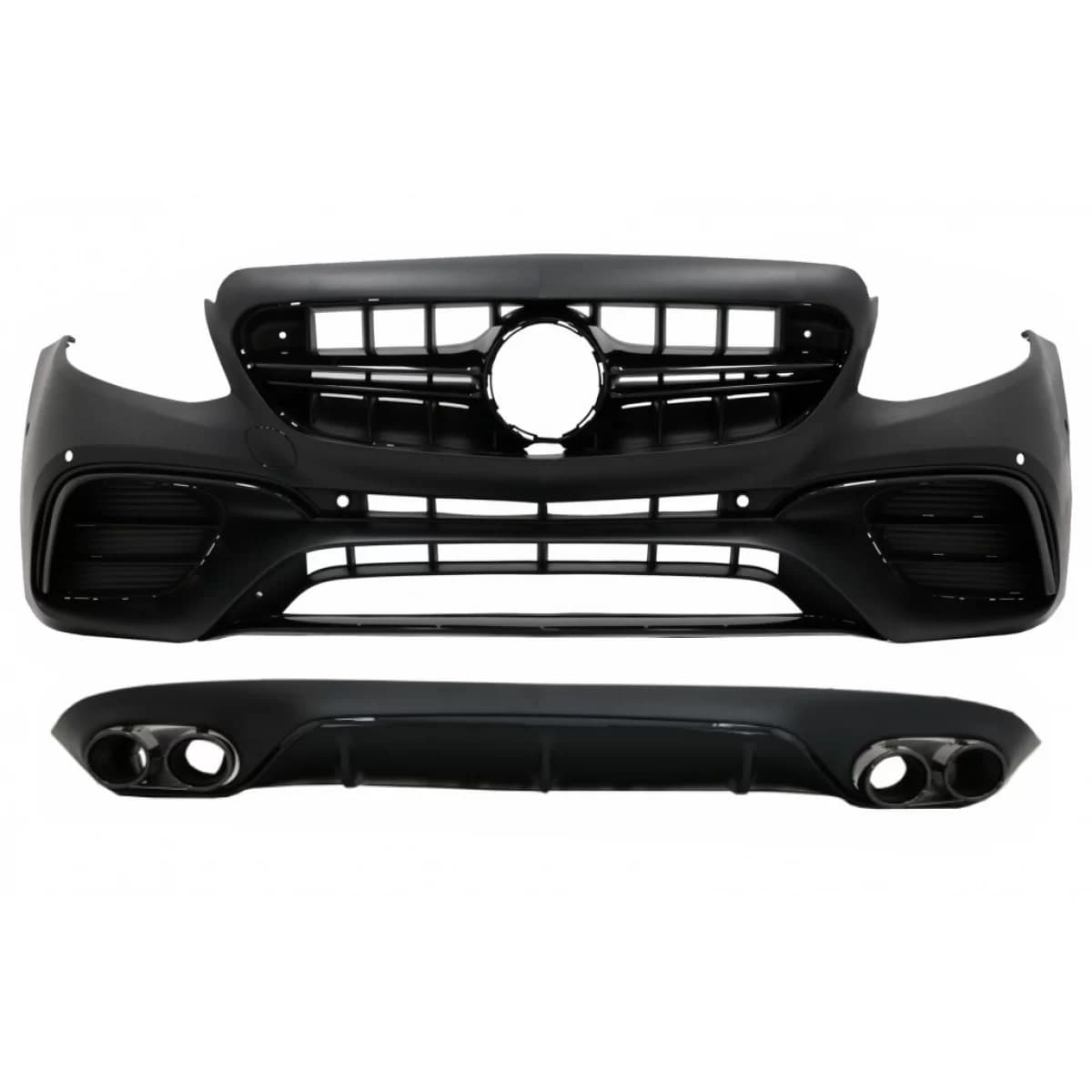 Front Bumper with Diffuser and Exhaust Muffler Tips suitable for Mercedes E-Class C238 A238 (2016-up) E63 Design All Black