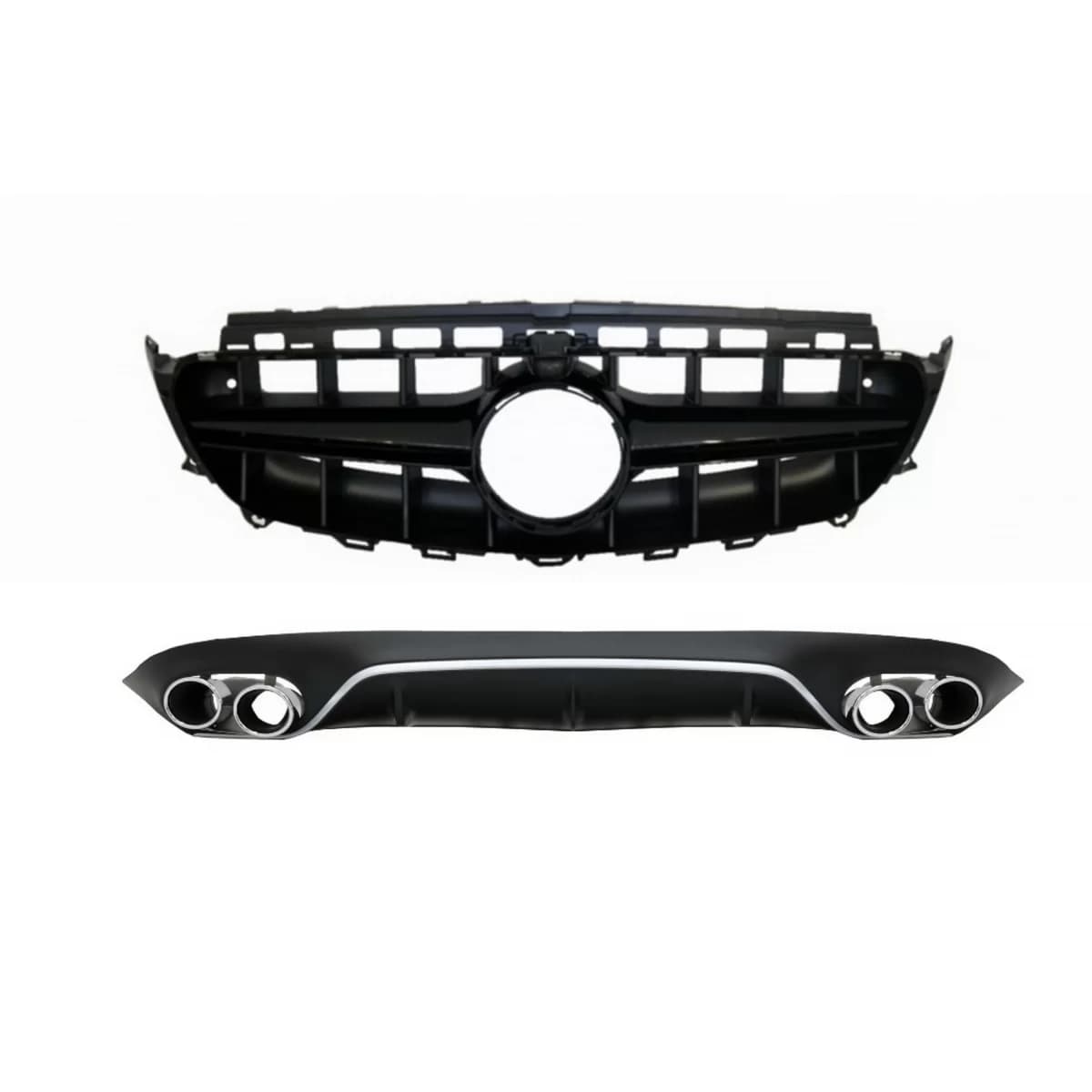 Rear Diffuser with Exhaust Tips and Central Grille Black suitable for Mercedes E-Class C238 A238 AMG Sport Line (2016+) E53 E63 Design