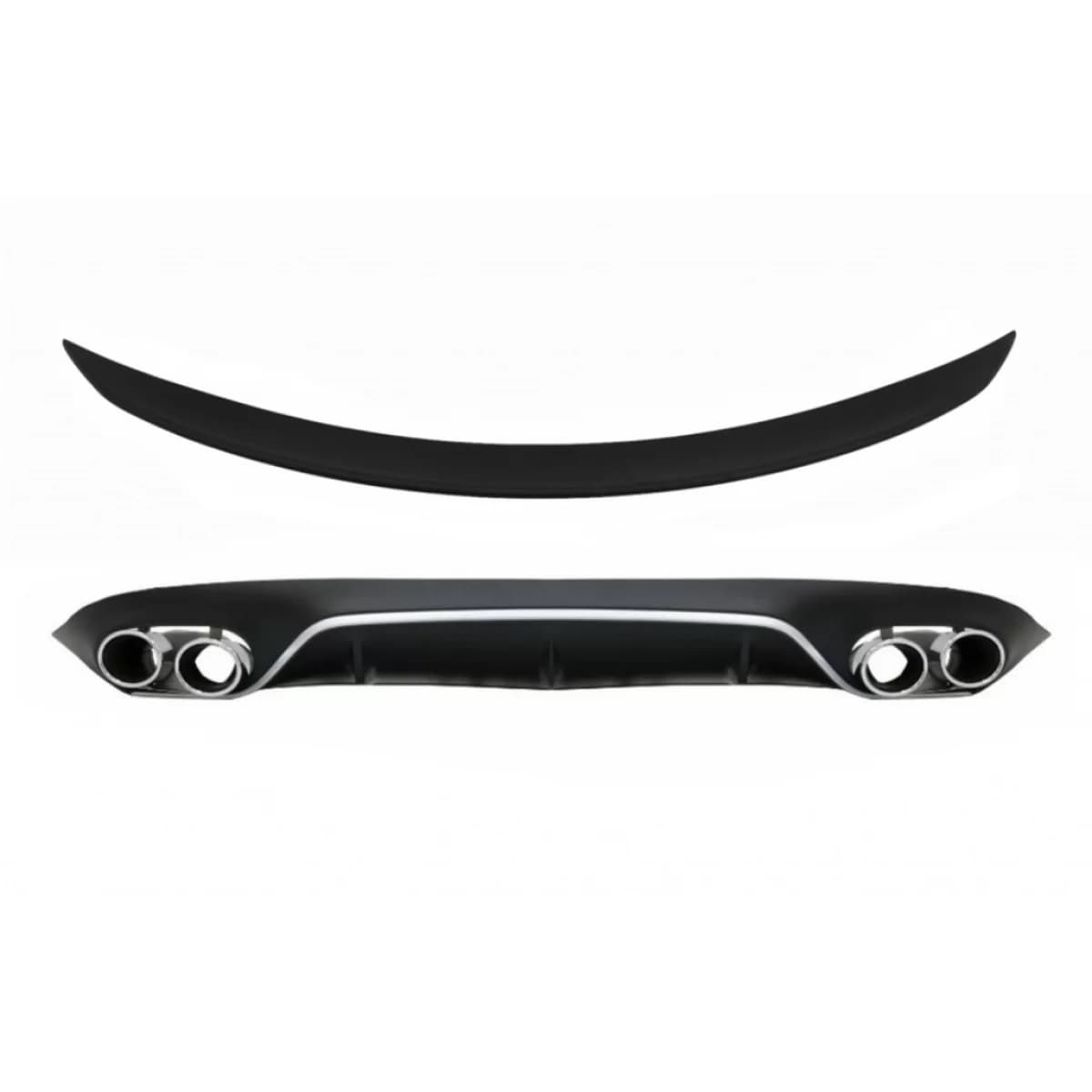 Rear Diffuser with Exhaust Tips and Trunk Boot Spoiler suitable for Mercedes E-Class C238 AMG Sport Line (2016-up) E53 Design Black Chrome