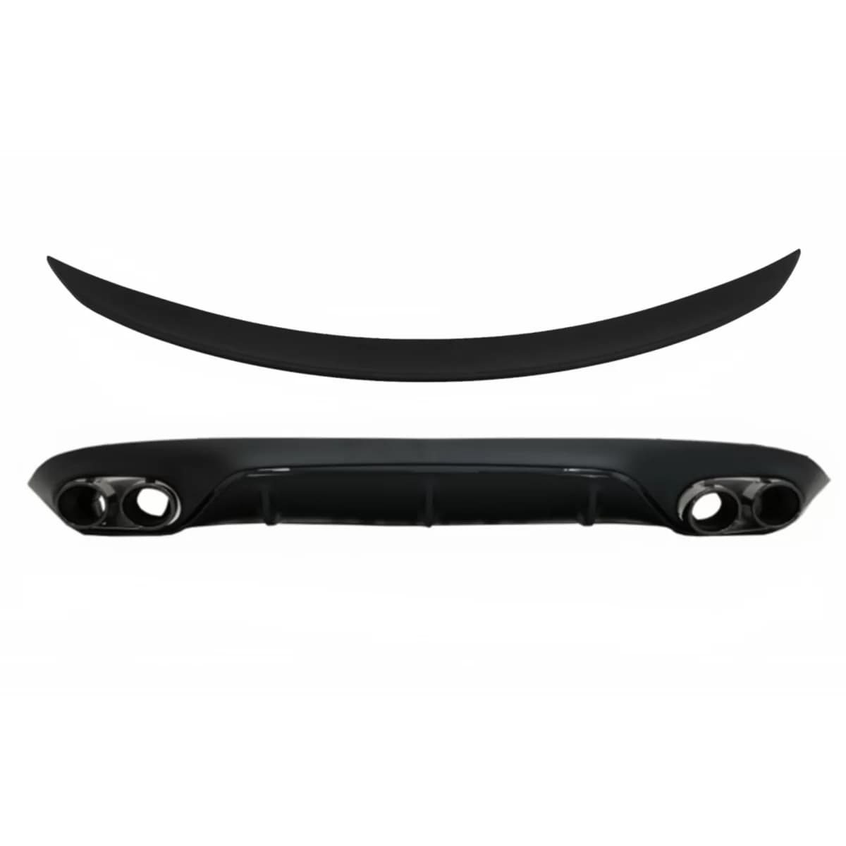 Rear Diffuser with Exhaust Tips and Trunk Boot Spoiler suitable for Mercedes E-Class C238 AMG Sport Line (2016+) E53 Design Black
