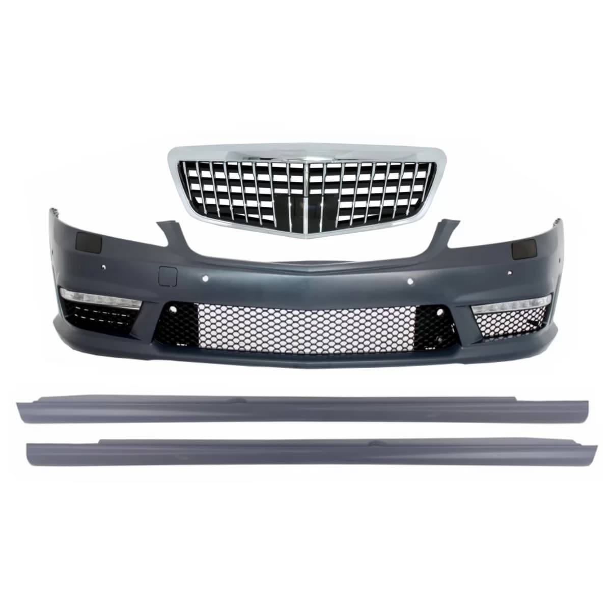 Front Bumper suitable for Mercedes S-Class W221 (2005-2012) with Single Frame Front Grille and Side Skirts S63 S65 Design