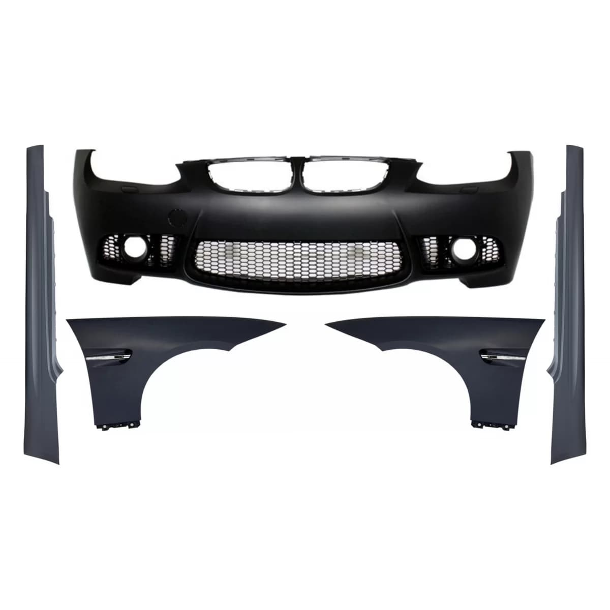 Front Bumper with Front Fenders and Side Skirts suitable for BMW 3 Series E92 Coupe E93 Cabrio (2006-2009) M3 Look Without PDC and Projectors