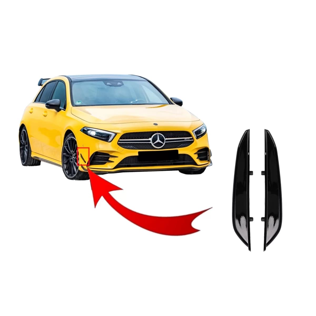 Front Bumper Flaps Side Fins Flaps suitable for Mercedes A-Class W177 V177 (04.2018-2022) A35 Design Black Edition