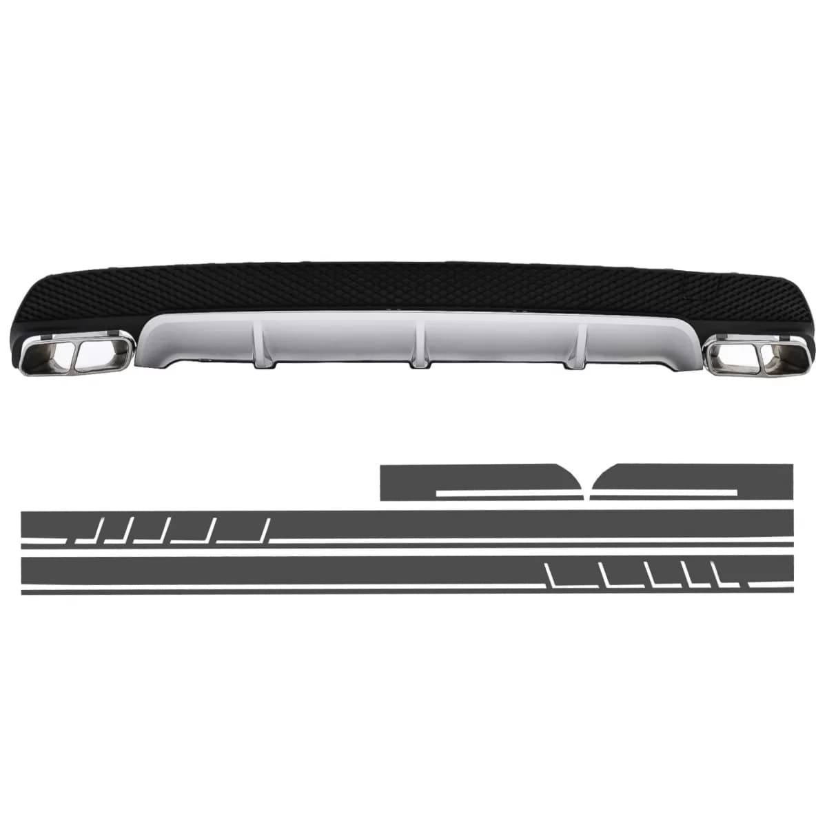 Rear Diffuser with Exhaust Tips and Side Decals Sticker Vinyl Dark Grey suitable for Mercedes CLA W117 (2013-2016) Sport Pack