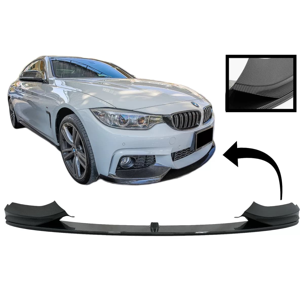 Front Bumper Spoiler Lip suitable for BMW 4 Series F32 Coupe F33 Cabrio F36 Grand Coupe (2013-03.2019) M-Performance Design Carbon Film Coating