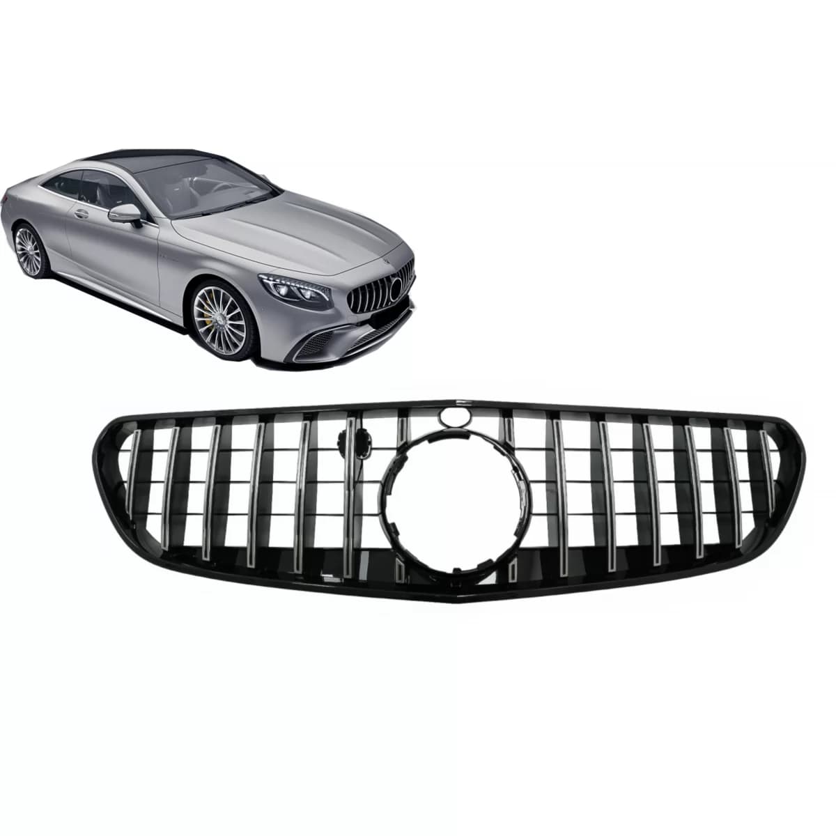 Central Grille suitable for Mercedes S-class Coupe C217 Facelift (2018-up) Cabrio A217 Facelift (2018-up) GT-R Panamericana Design Chrome