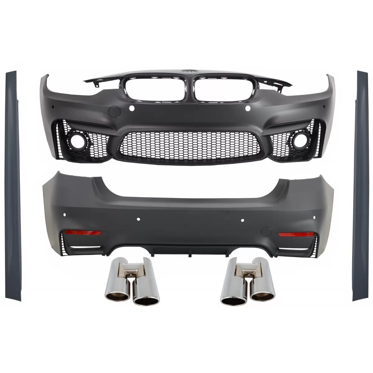 Complete Body Kit suitable for BMW 3 Series F30 (2011-2019) with Chromed Exhaust Muffler Tips EVO II M3 Design