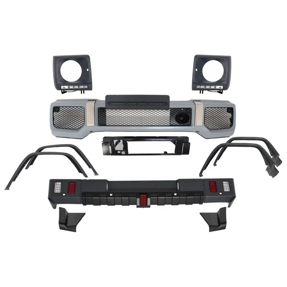 Body Kit suitable for Mercedes G-Class W463 (1989-2018) G63 G65 Design with Fender Flares Wheel Arches and Headlights Covers LED DRL