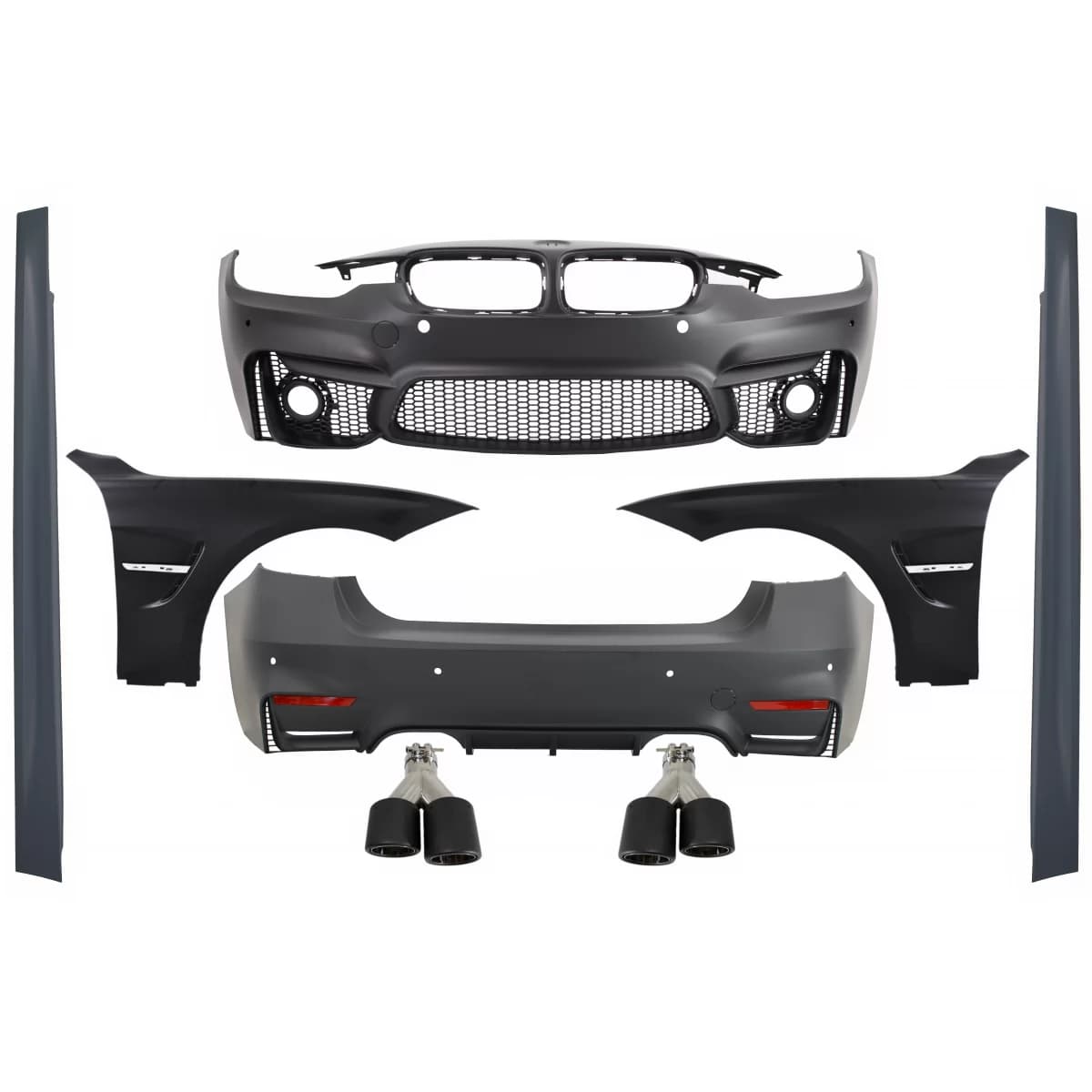 Complete Body Kit suitable for BMW 3 Series F30 (2011-2019) with Front Fenders and Exhaust Muffler Tips Carbon Fiber EVO II M3 CS Design