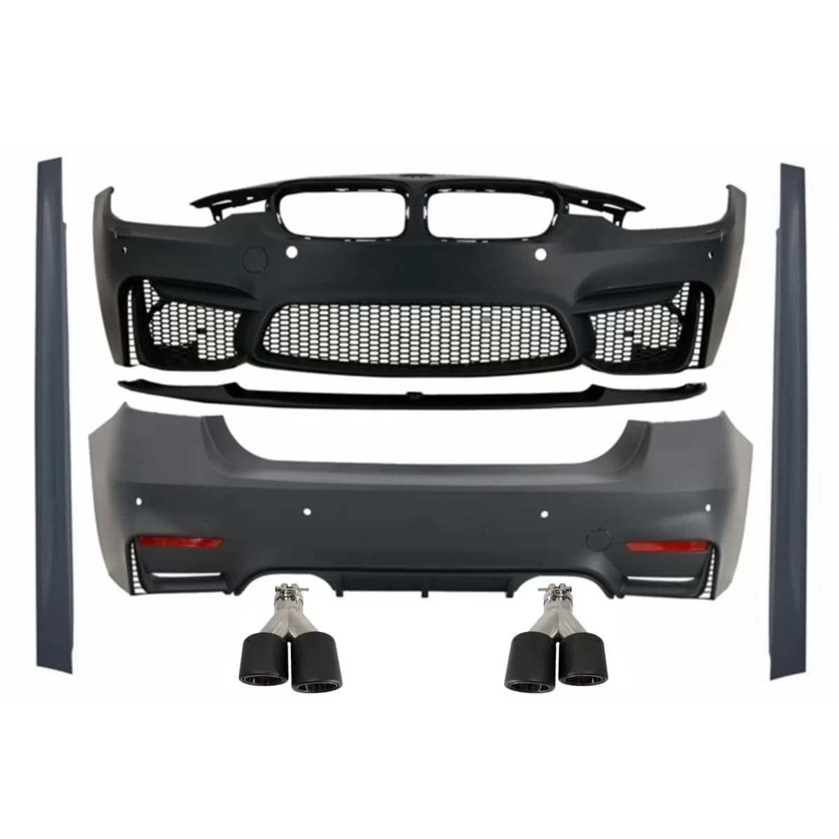 Complete Body Kit suitable for BMW F30 (2011-2019) with Dual Twin Exhaust Muffler Tips Carbon Fiber EVO II M3 CS Style Without Fog Lamps