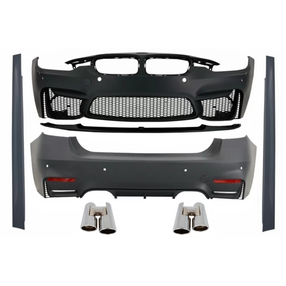 Complete Body Kit suitable for BMW F30 (2011-2019) with Chromed Exhaust Muffler Tips EVO II M3 CS Style Without Fog Lamps