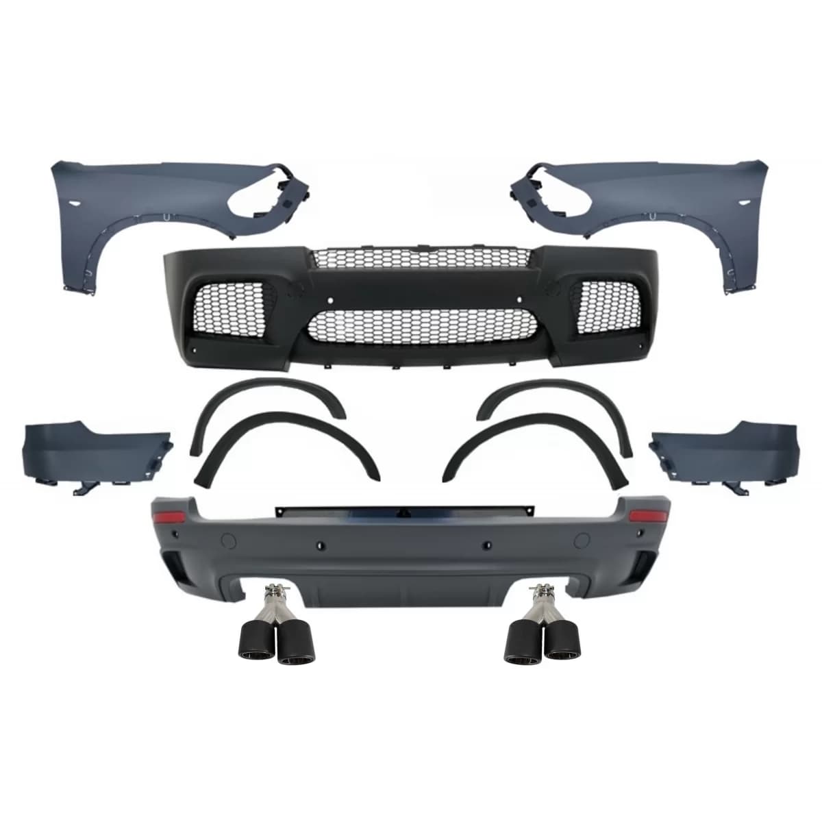 Complete Body Kit with Front Fenders and Twin Exhaust Muffler Tips Carbon Fier Matte suitable for BMW X5 E70 (2007-2013) X5M M Design