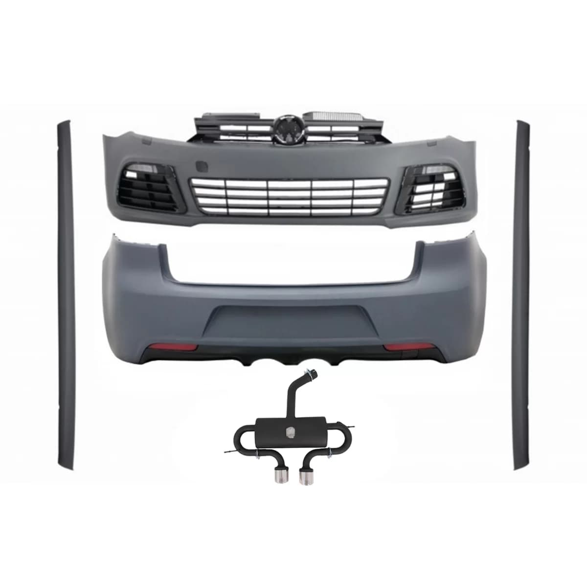 Complete Body Kit suitable for VW Golf VI 6 R20 Look (2008-2013) with Complete Exhaust System R20 Assembly