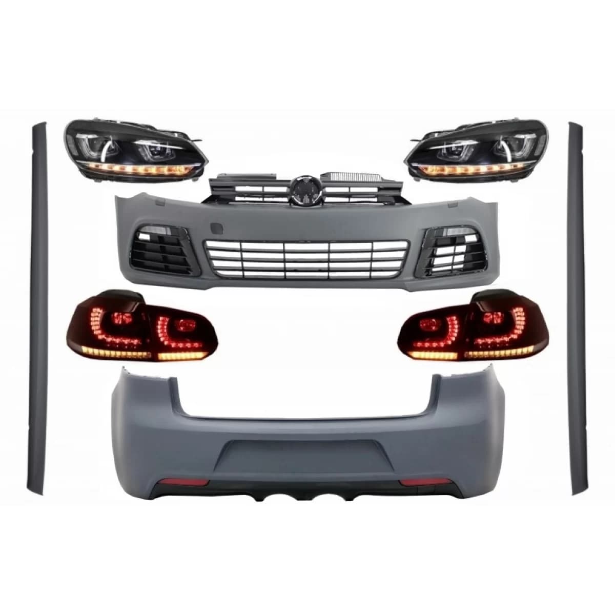 Complete Body Kit suitable for VW Golf VI 6 MK6 (2008-2013) R20 Design with Headlights and Taillights Dynamic Turning Light
