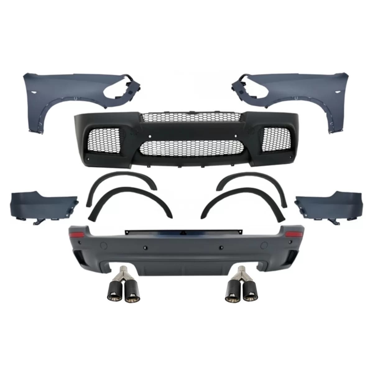 Complete Body Kit with Front Fenders with Dual Twin Exhaust Muffler Tips Carbon Fiber Matte suitable for BMW X5 E70 (2007-2013) X5M M Design