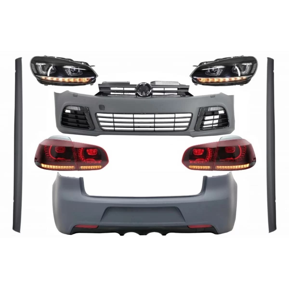 Complete Body Kit suitable for VW Golf VI 6 MK6 (2008-2013) R20 Design with Headlights and Taillights Dynamic Turning Light
