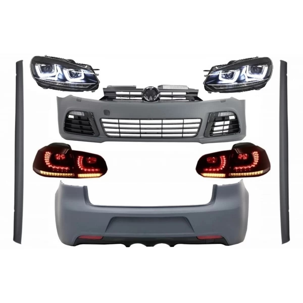 Complete Body Kit suitable for VW Golf VI 6 MK6 (2008-2013) R20 Design with Headlights LED RHD and Taillights Dynamic Turning Light