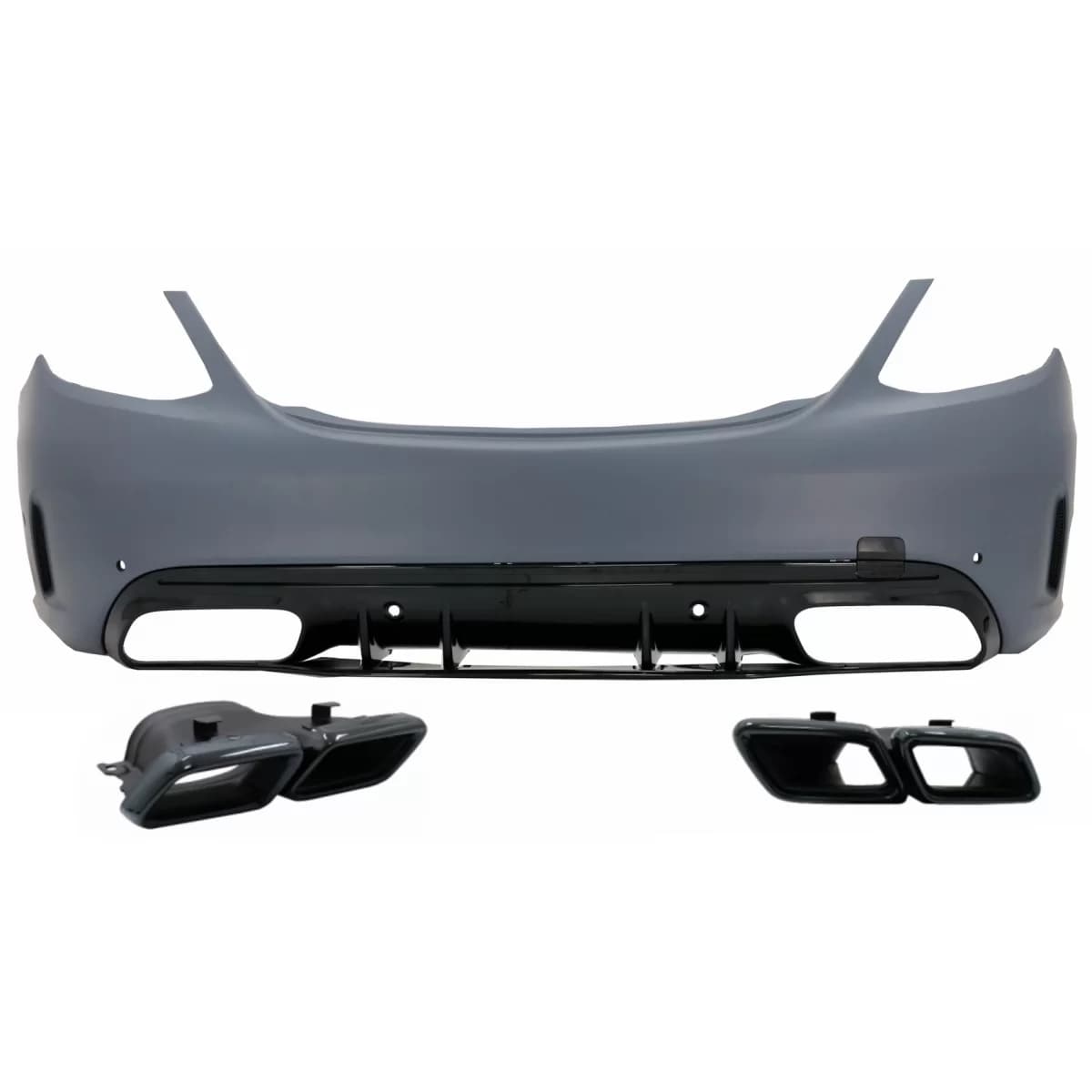 Rear Bumper with Exhaust Muffler Tips Black suitable for Mercedes C-Class W205 Limousine (2014-2020) C63 Design