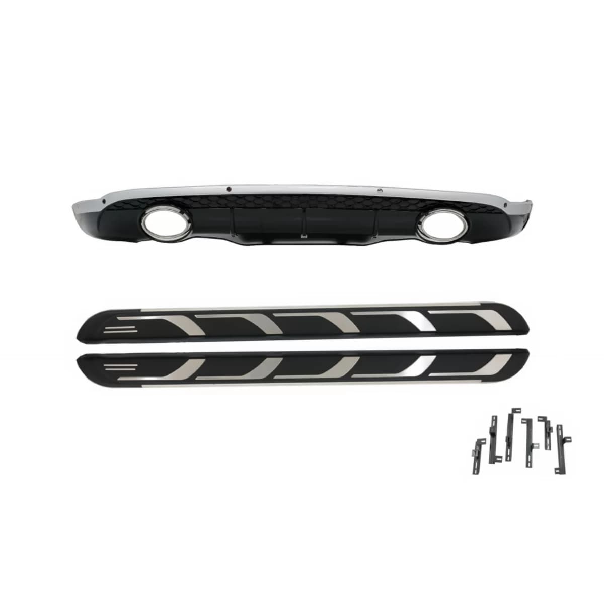 Rear Bumper Diffuser with Side Steps suitable for AUDI Q5 8R (11.2008-2016) S-Line Design Black with Chrome